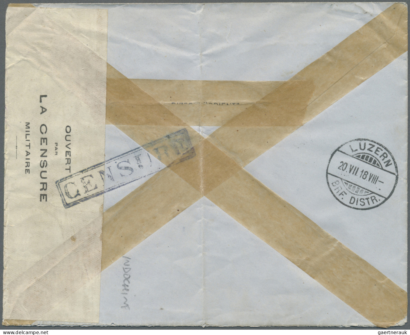 French Indochine: 1918, Registered Envelope (vertical Fold) Addressed To Switzer - Brieven En Documenten