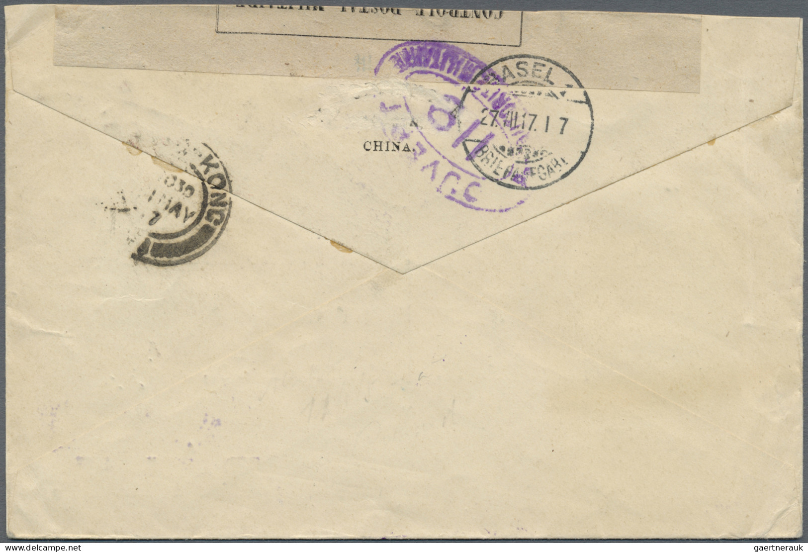 Hong Kong: 1917. Censored Envelope (shortened) Addressed To Switzerland Bearing - Lettres & Documents