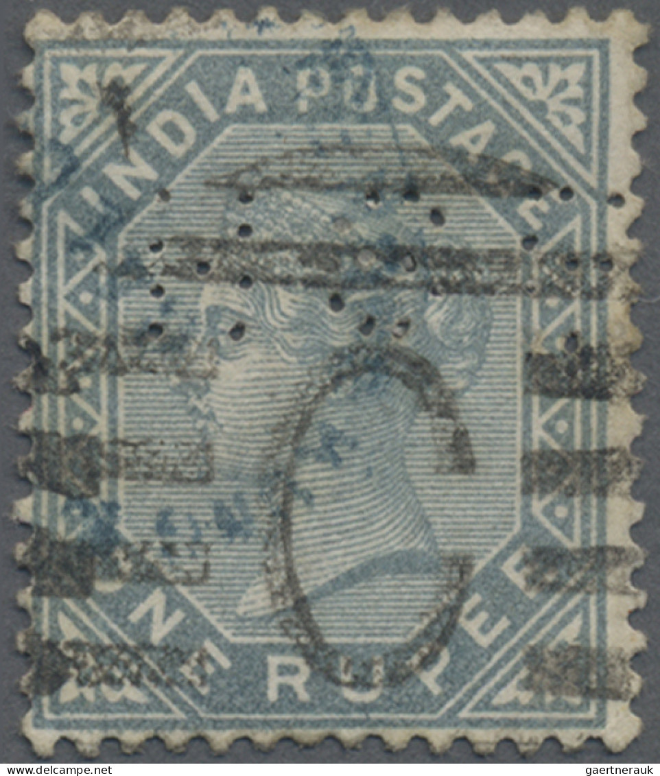 India: 1865/1883 Six used Queen Victoria stamps showing variety "WATERMARK INVER