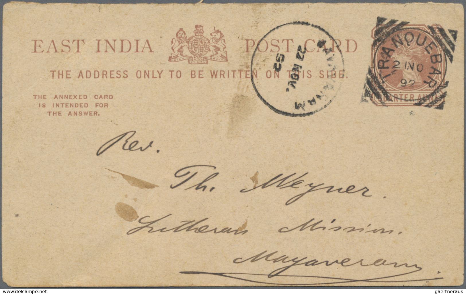 India: 1892/1916 TRANQUEBAR (formerly Danish Possession): Two Postal Stationery - 1902-11  Edward VII