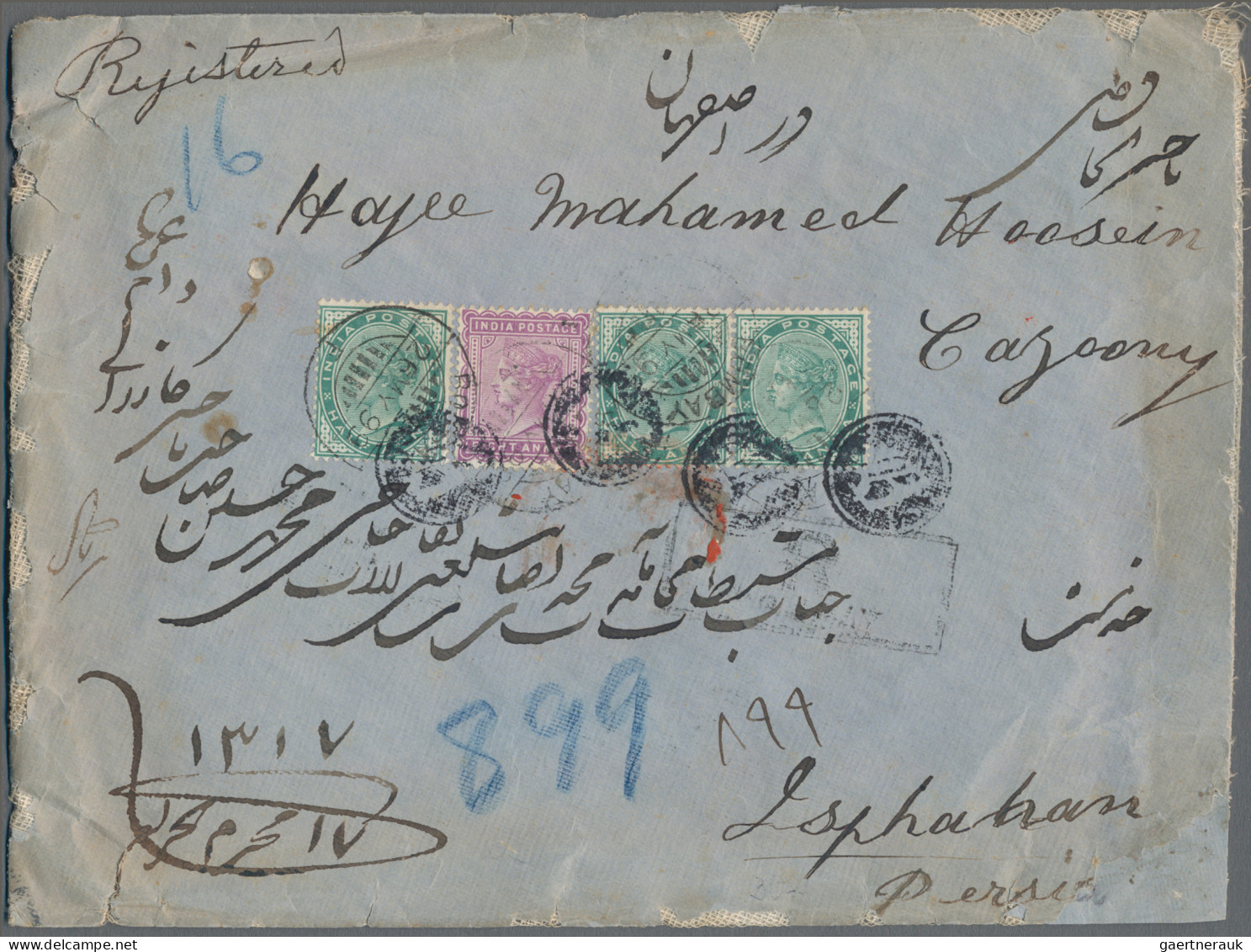 India: 1899 Registered Cover From Bombay To Isphahan, Persia Franked By QV 8a. M - 1902-11 Roi Edouard VII