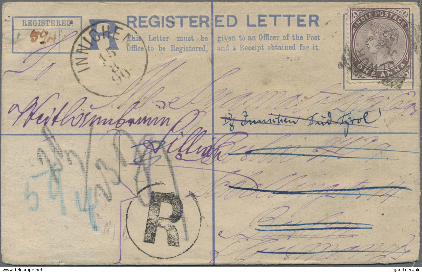 India - Postal Stationery: 1890 Postal Stationery Registered Envelope 2a. Blue U - Non Classés