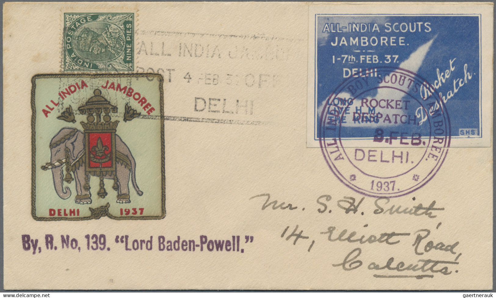 India - Rocket Mail: 1937 (3 Feb.) "ALL INDIA SCOUTS JAMBOREE/DELHI 1937": Cover - Altri & Non Classificati