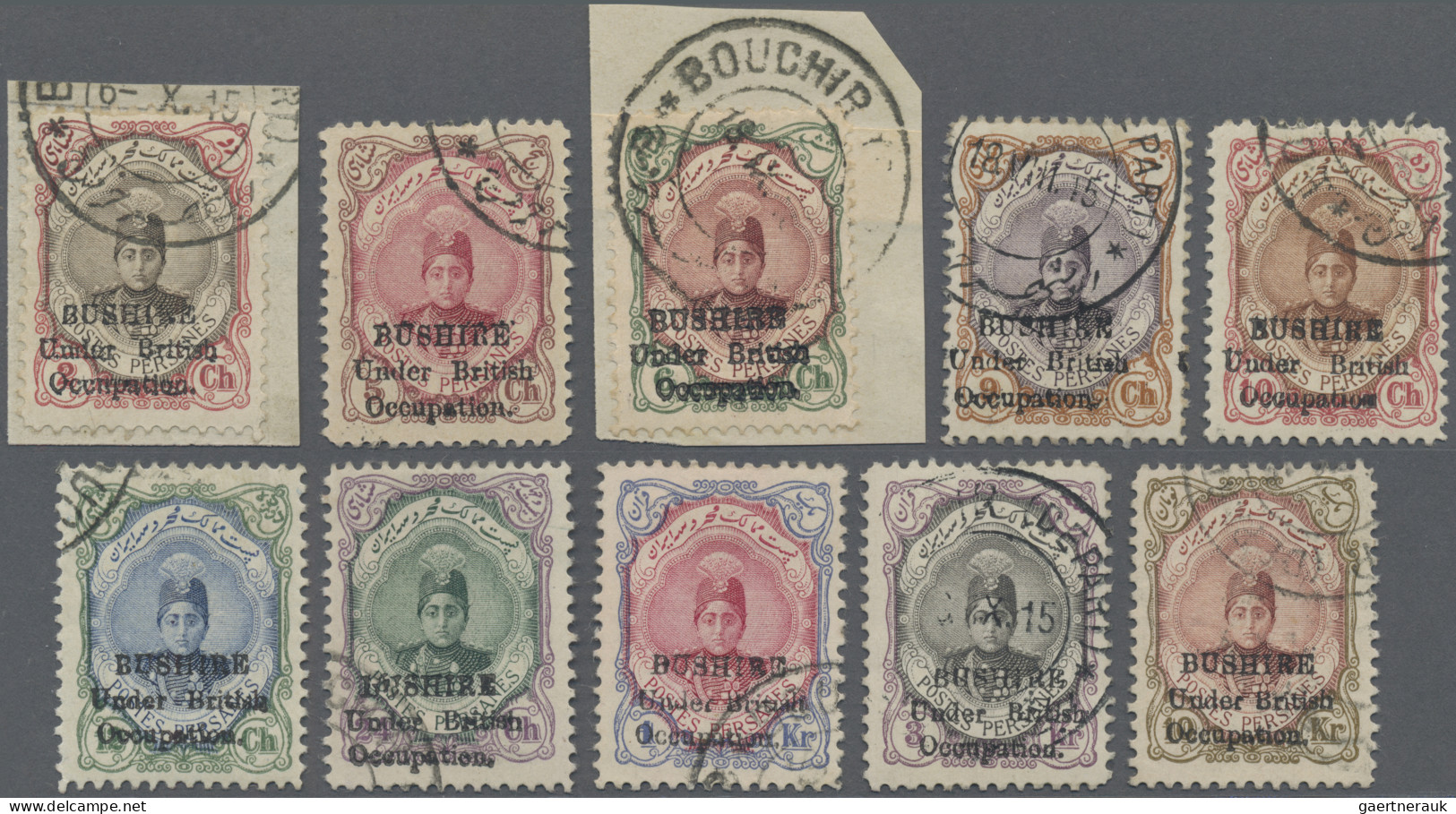 Iran - Brit. Occupation Bushire: 1915 Part Set Of 10 Values (2ch. 5ch. To 24ch. - Iran