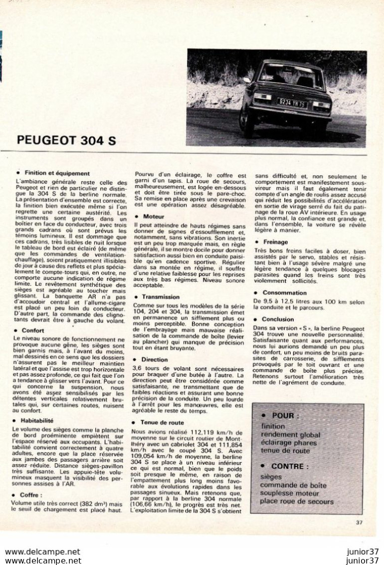 2 Feuillets De Magazine,  Peugeot 304 Cabriolet - Cars