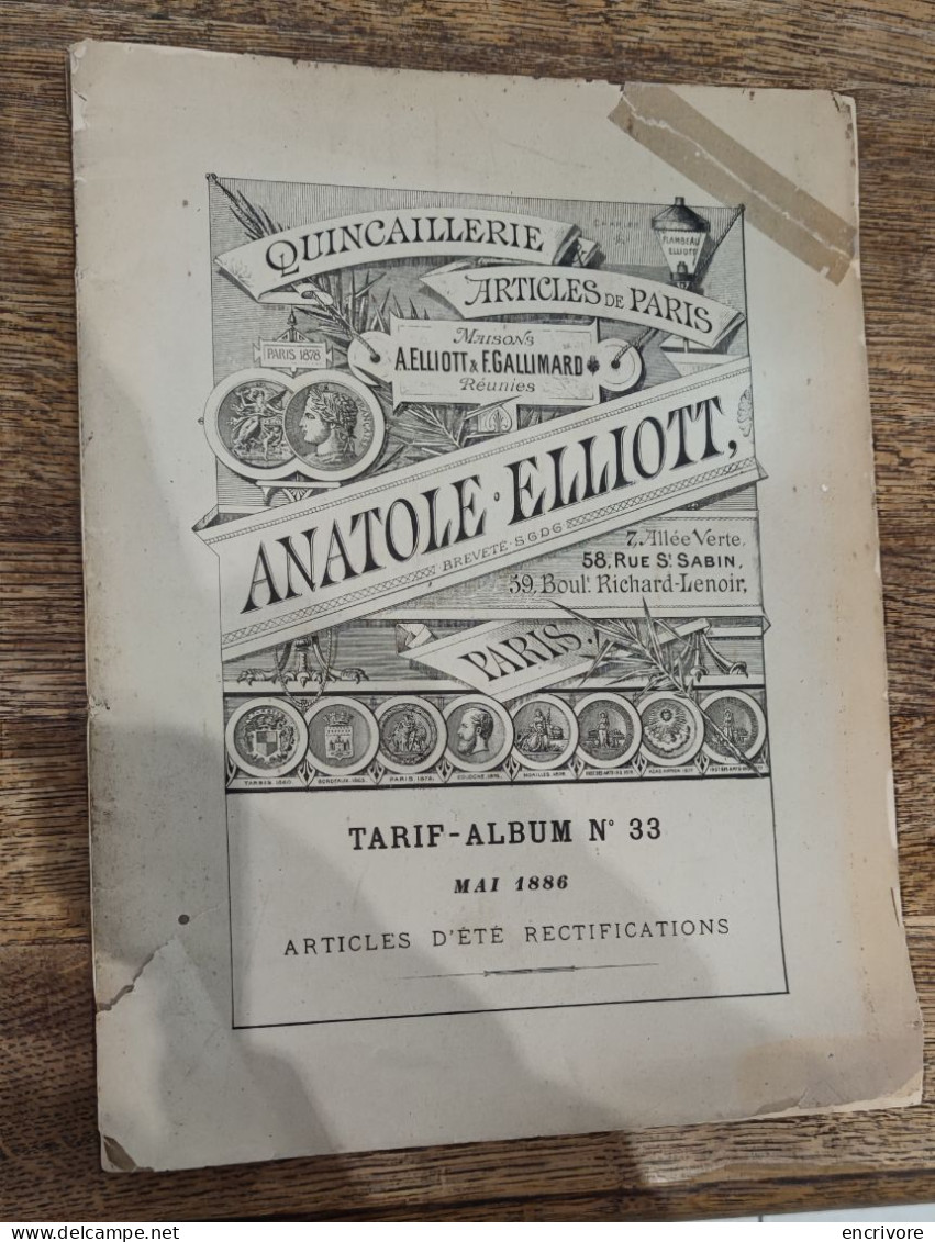 Catalogue ANATOLE ELLIOT Quincaillerie Articles De Paris Tarif Album 33 Mai 1886 Machiine à Corder Fer à Repasser ... - 1800 – 1899