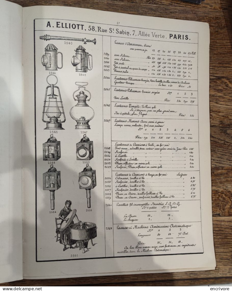 catalogue ANATOLE ELLIOT quincaillerie articles de Paris tarif album 33 mai 1886 machiine à corder fer à repasser ...