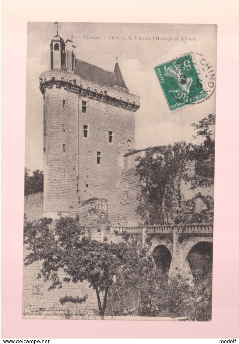 CPA - 37 - Chinon - Château - La Tour De L'Horloge Et Le Pont - Circulée En 1909 - Chinon