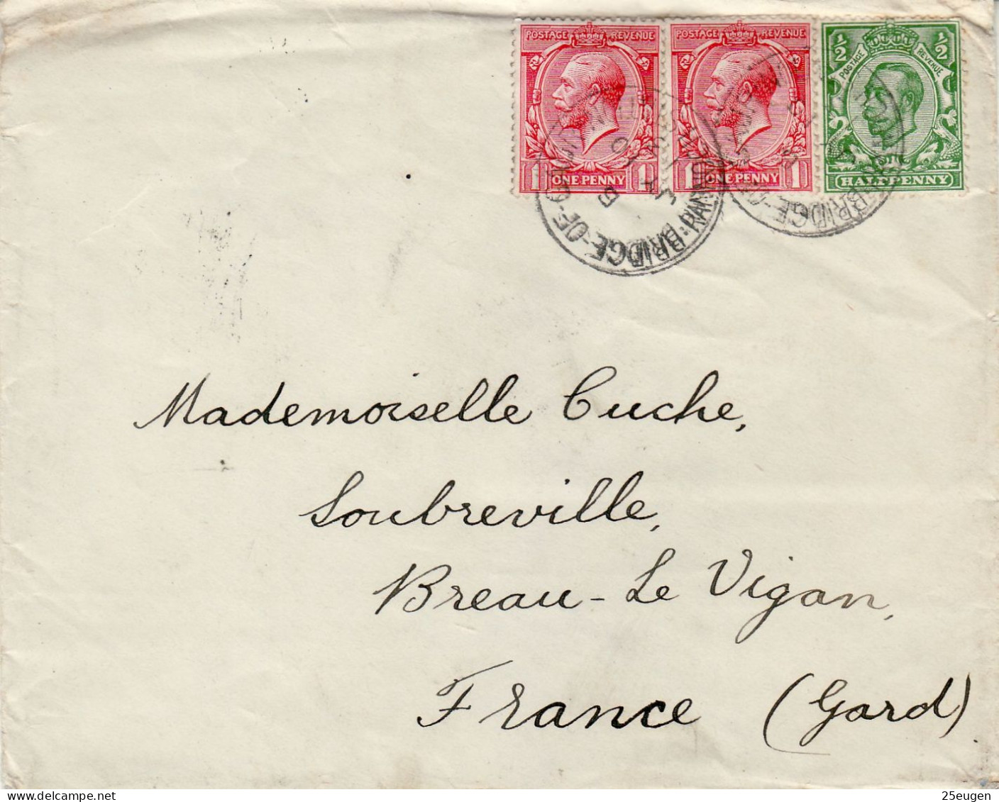 GREAT BRITAIN 1913 LETTER SENT TO BREAU LE VIGAN - Brieven En Documenten