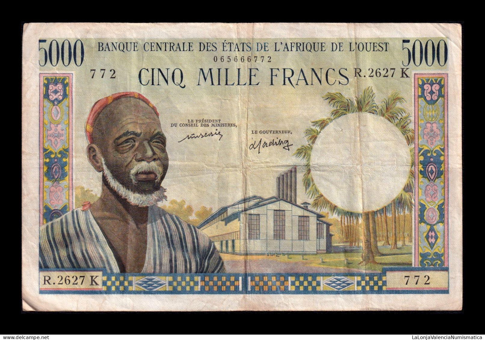 West African St. Senegal 5000 Francs 1965 Pick 704Km Bc/Mbc F/Vf - West African States