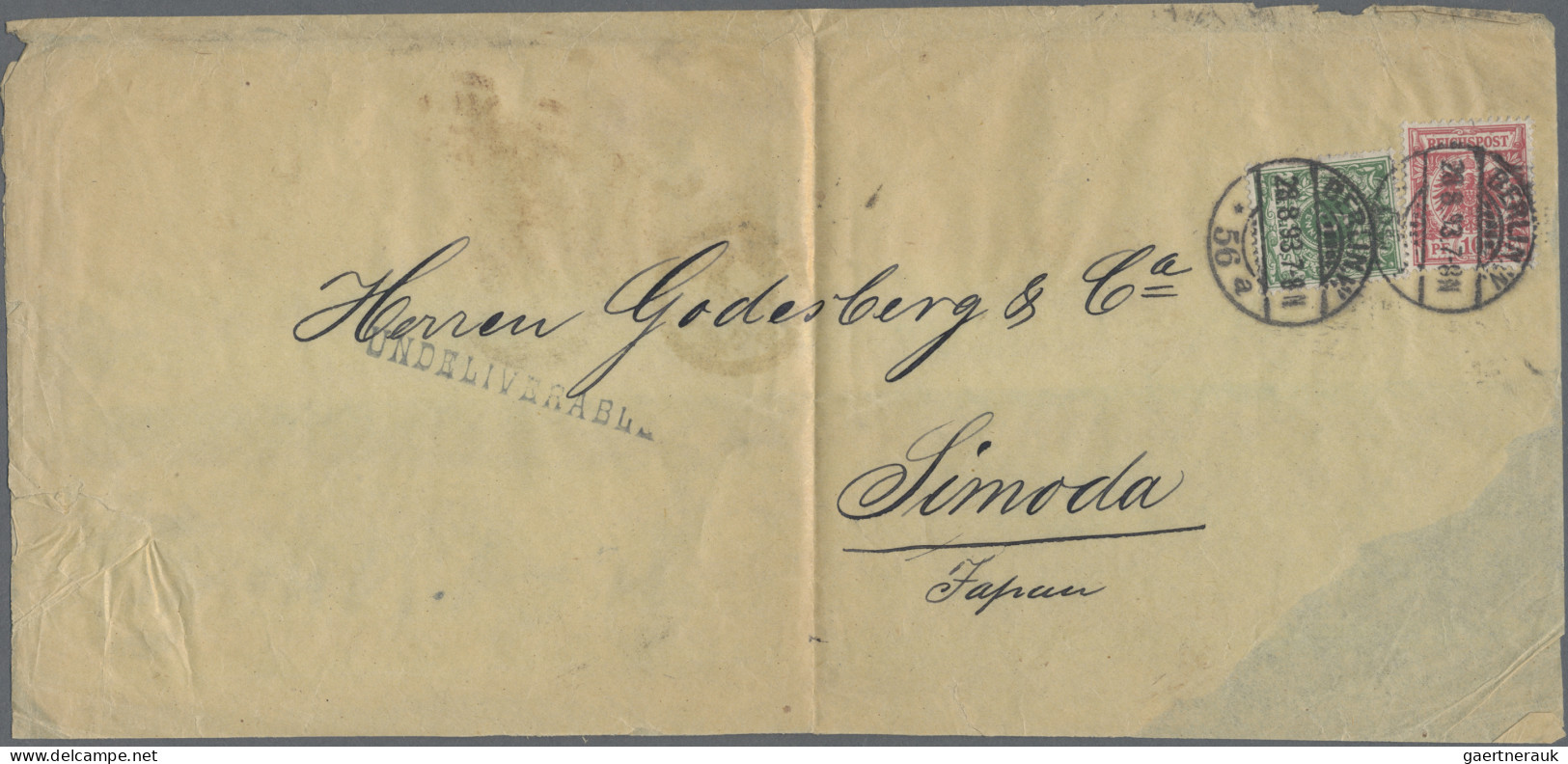 Japan: 1893, "UNDELIVERABLE", Seriffed Single-line Instructional Mark On Incomin - Andere & Zonder Classificatie