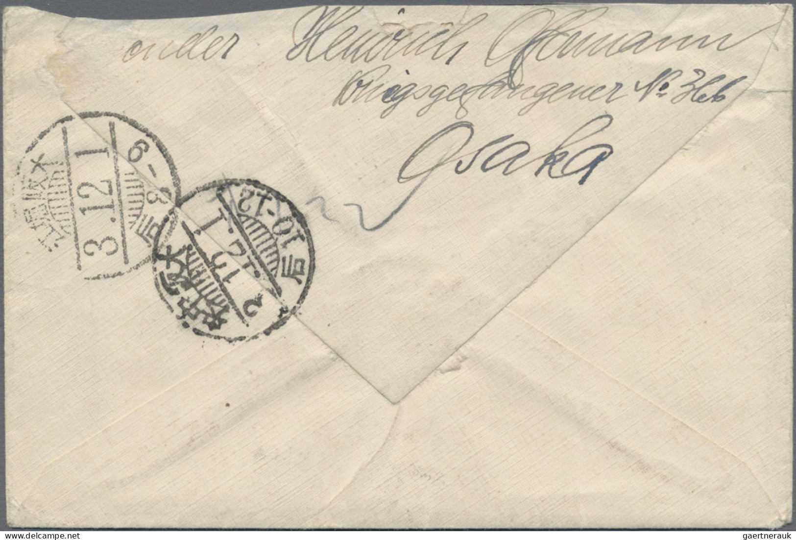 Camp Mail Tsingtau: Osaka, 1914 (1 December, Quite Early Usage): Vermilion Doubl - China (offices)