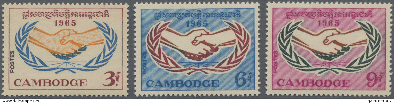 Cambodia: 1965 'Intern. Cooperation': Set Of Three UNISSUED Values (3r., 6r. And - Cambodia