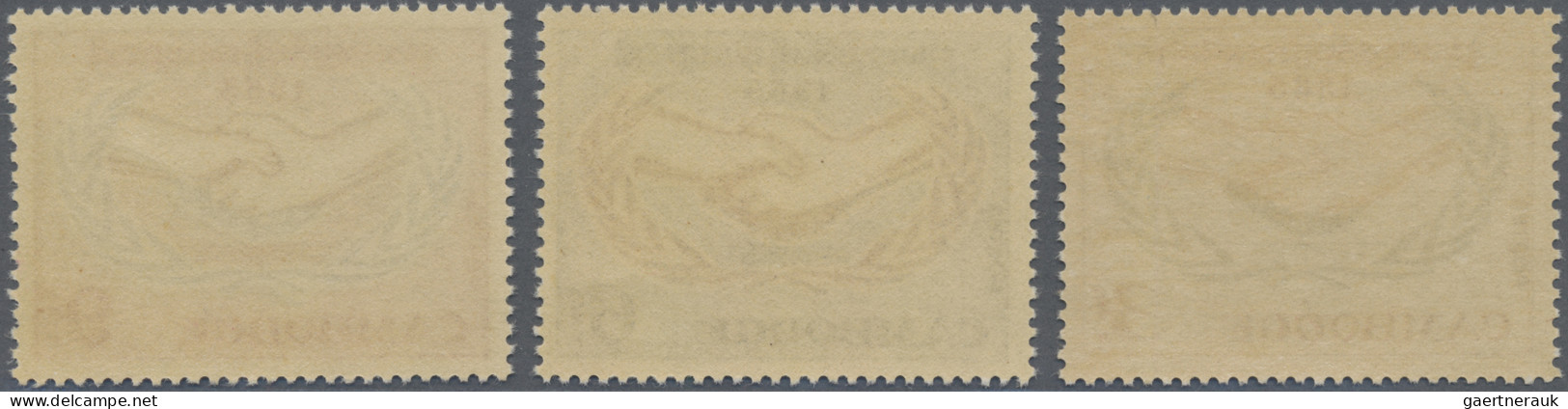 Cambodia: 1965 'Intern. Cooperation': Set Of Three UNISSUED Values (3r., 6r. And - Cambodja