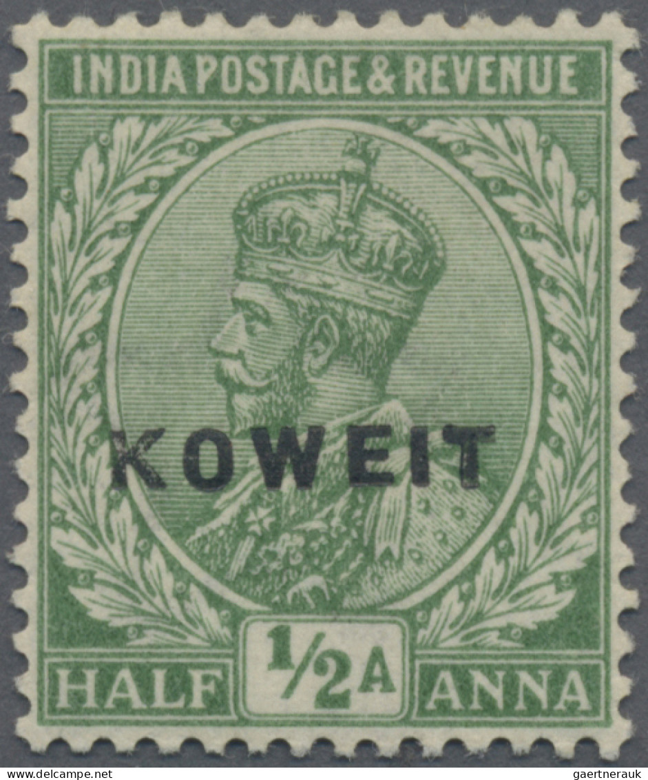 Kuwait: 1923 The Unissued "KOWEIT" Ovpt. In Black On India KGV. ½a. Green, Mint - Kuwait