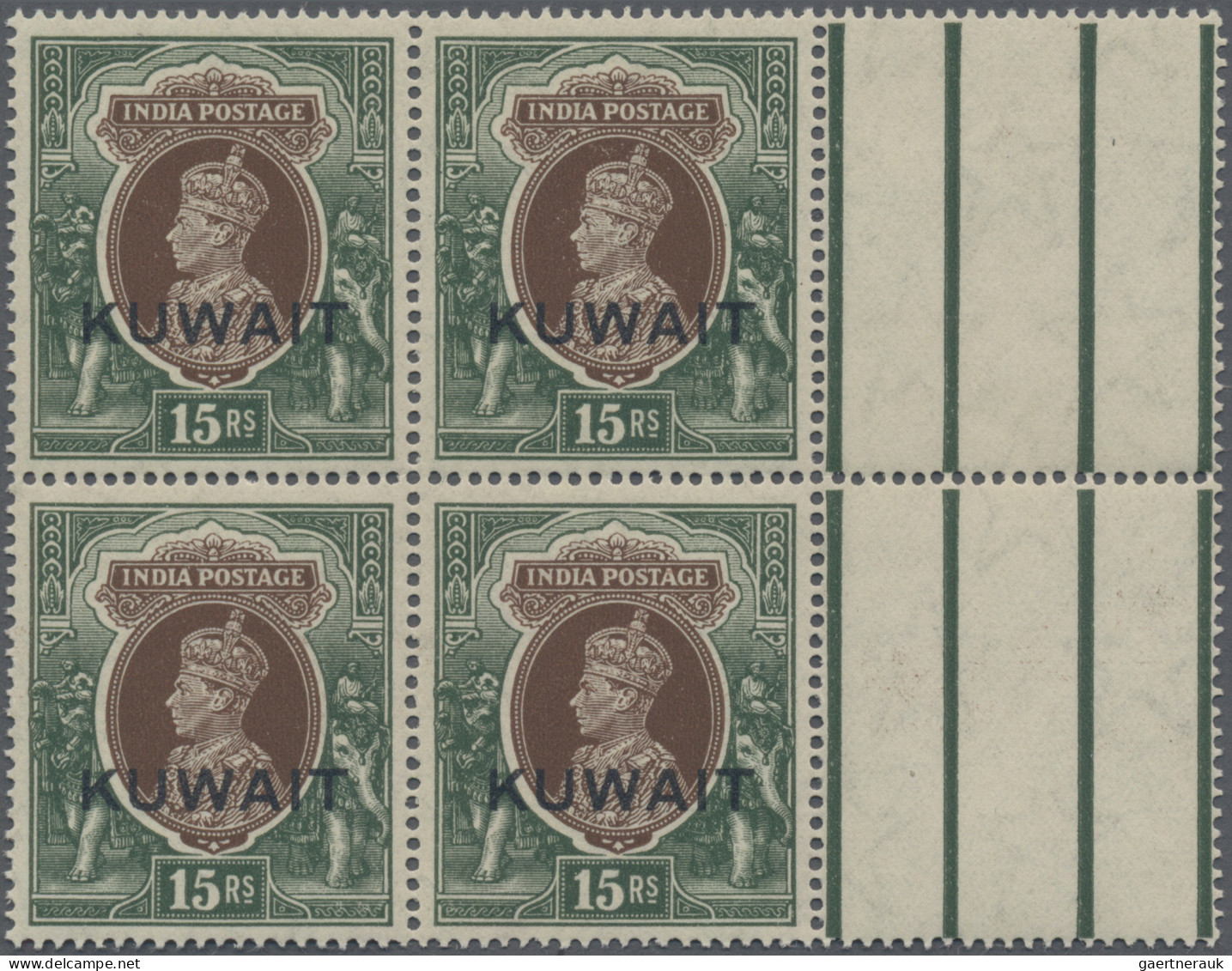 Kuwait: 1939 "KUWAIT" Ovpt. On India KGVI. 15r. Brown & Green Block Of Four With - Koweït