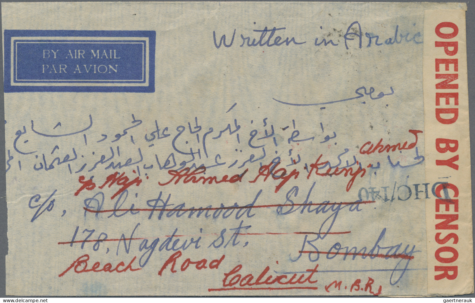 Kuwait: 1942 Airmail Envelope Used From Kuwait To Bombay And Re-directed To Cali - Kuwait