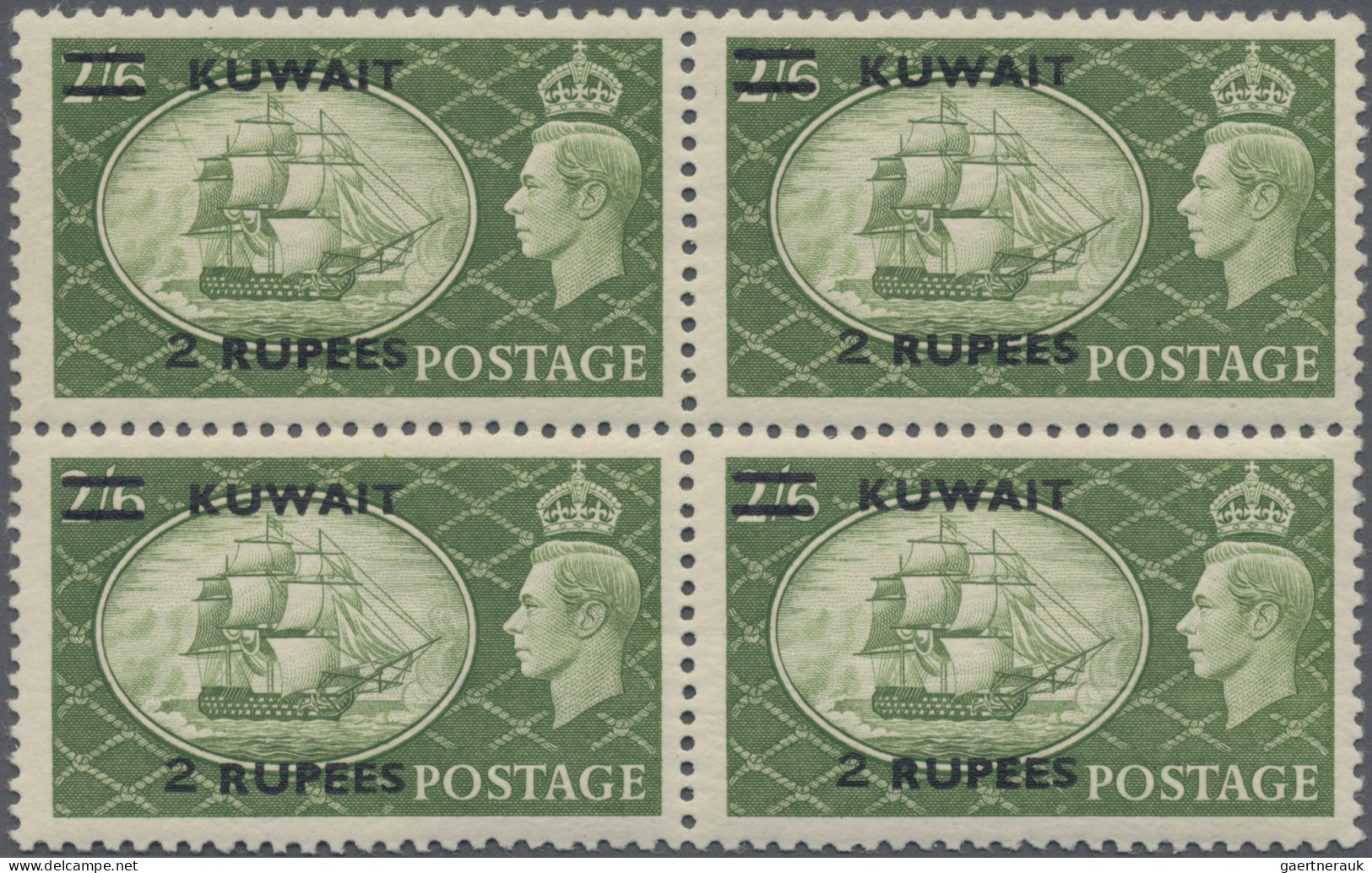 Kuwait: 1954 'HMS Victory' 2r. On 2s.6d. Green With Overprint In Type II, Block - Kuwait
