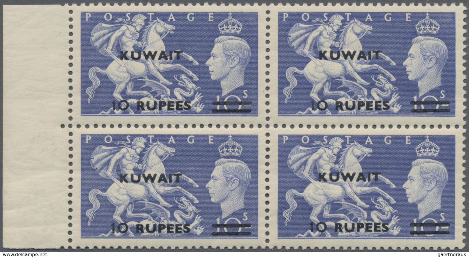 Kuwait: 1952 'St George And The Dragon' 10r. On 10s. Ultramarine With Overprint - Koweït