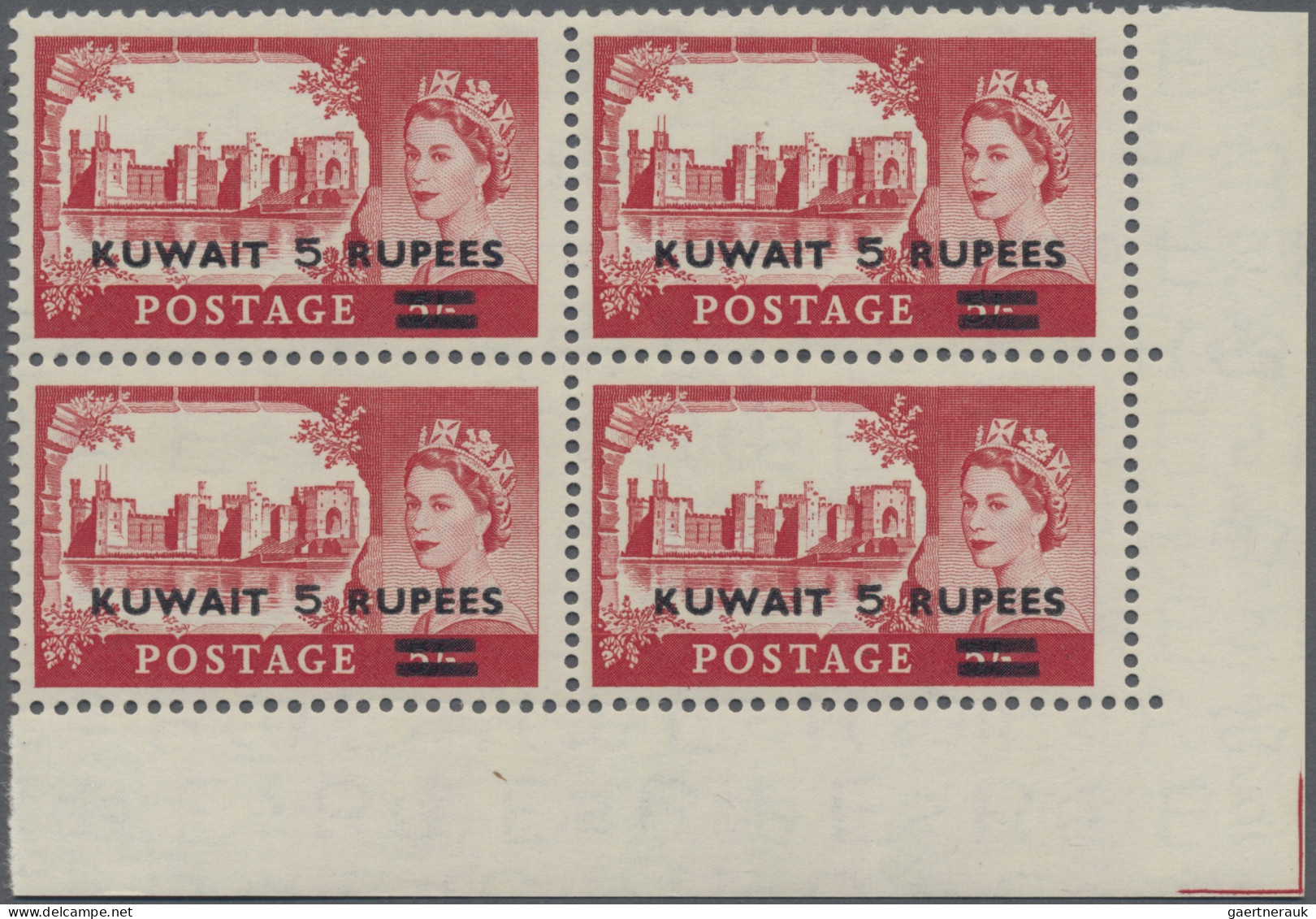 Kuwait: 1957 'Castle' Set Of Three (2r. On 2s.6d., 5r. On 5s. And 10r. On 10s.) - Kuwait