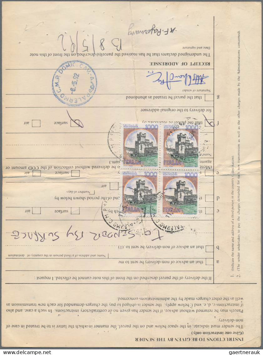 Kuwait: 1981/1992 Kuwait/Bahrain: Two Registered Parcel Post Cards To Italy With - Kuwait