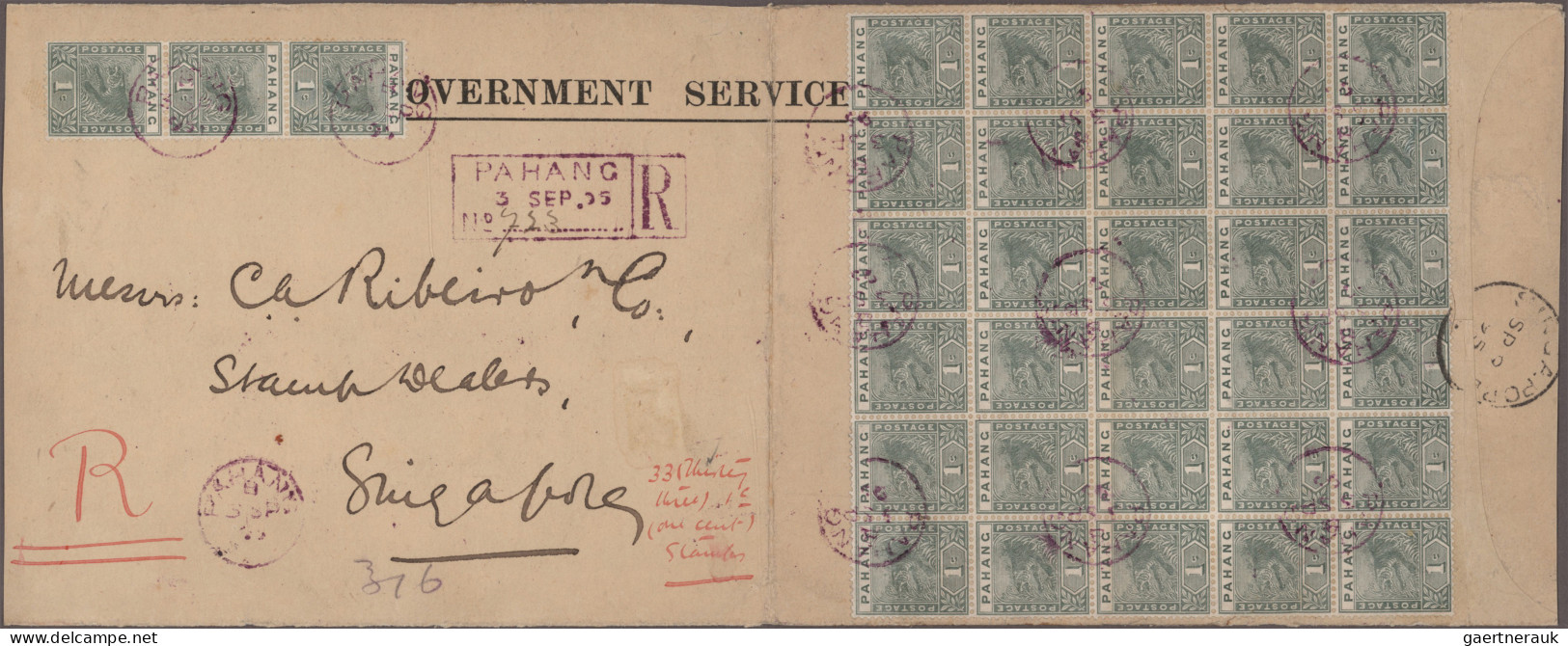 Malayan States - Pahang: 1895 'Tiger' 1c. Green Block Of 30 Plus Vert. Strip Of - Pahang