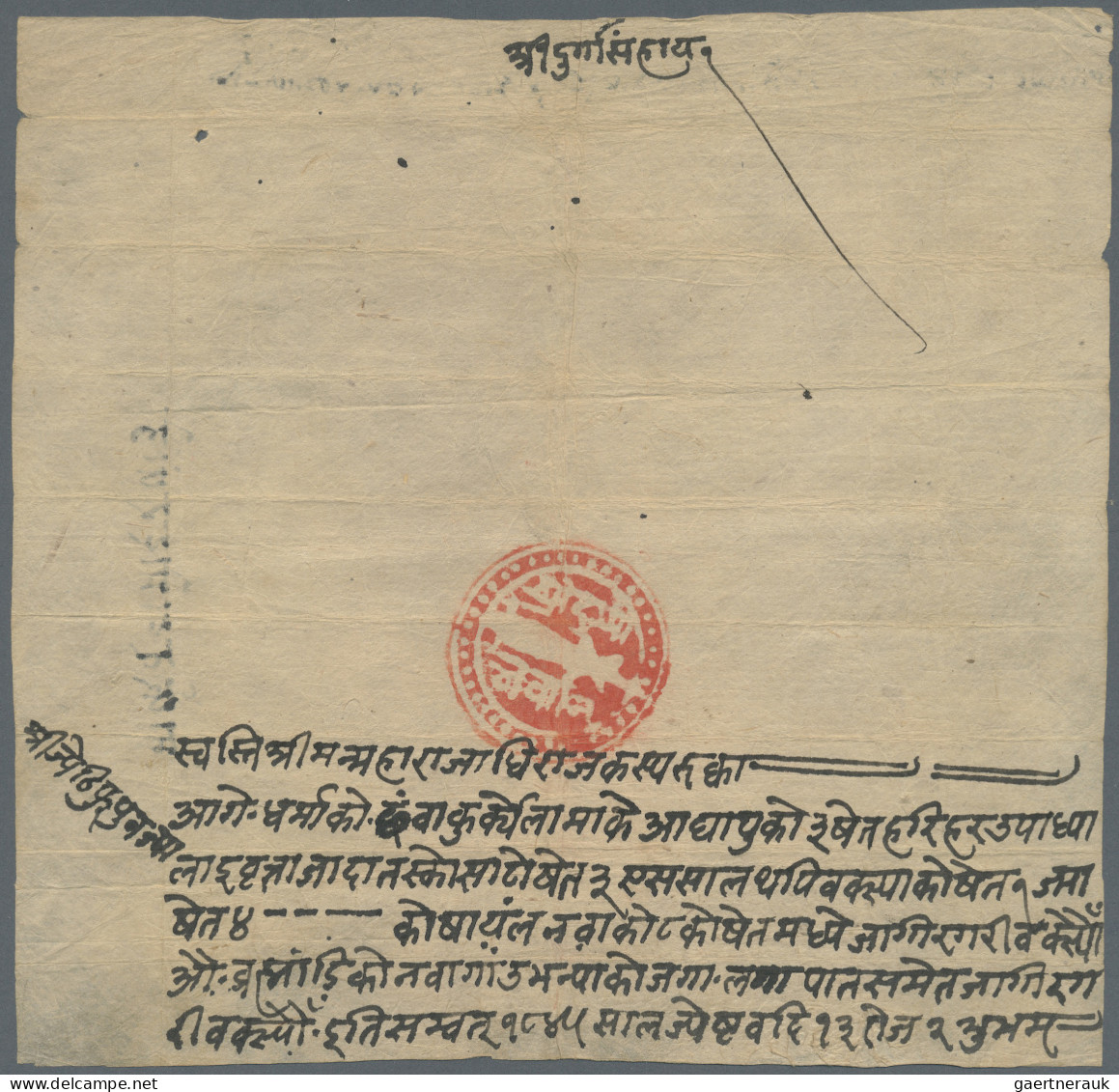 Nepal: 1788 Mai, AD (Bikram.Sambat. 1845/Jestha/13), RUKKA RED SEAL DOCUMENT Bea - Nepal