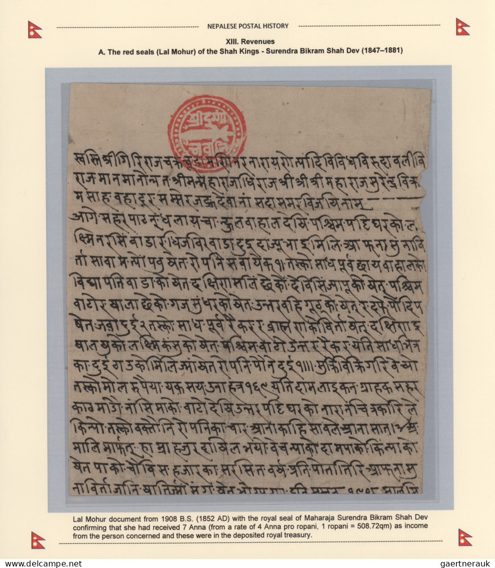 Nepal: 1852 (1 March), Red Seal (Lal Mohur) Of Maharaja Surendra Bikram Shah Dev - Nepal