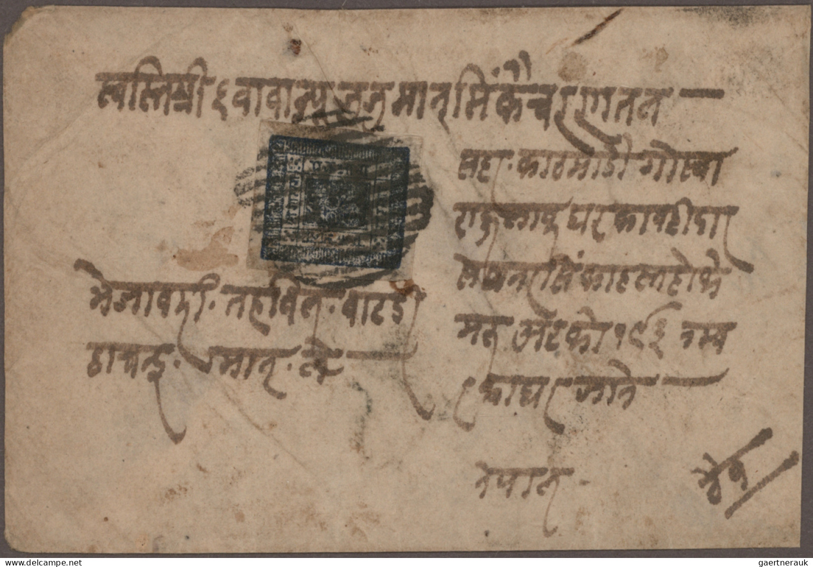 Nepal: 1892 Cover From Doti To Kathmandu Franked By 1890 1a. Steel Blue On Local - Nepal