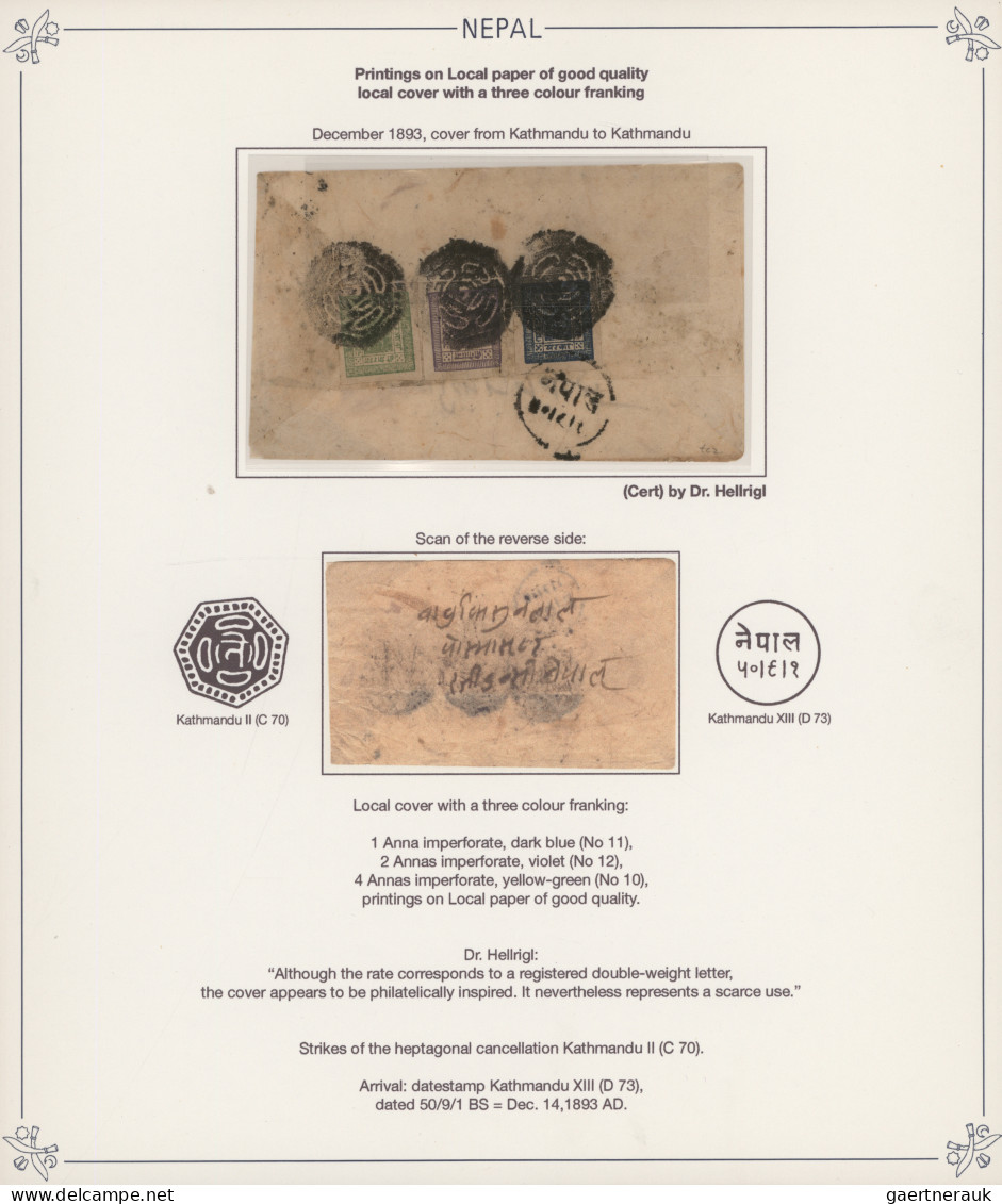 Nepal: 1893 Registered Double-weight Cover Used Kathmandu Locally, Bearing Three - Nepal