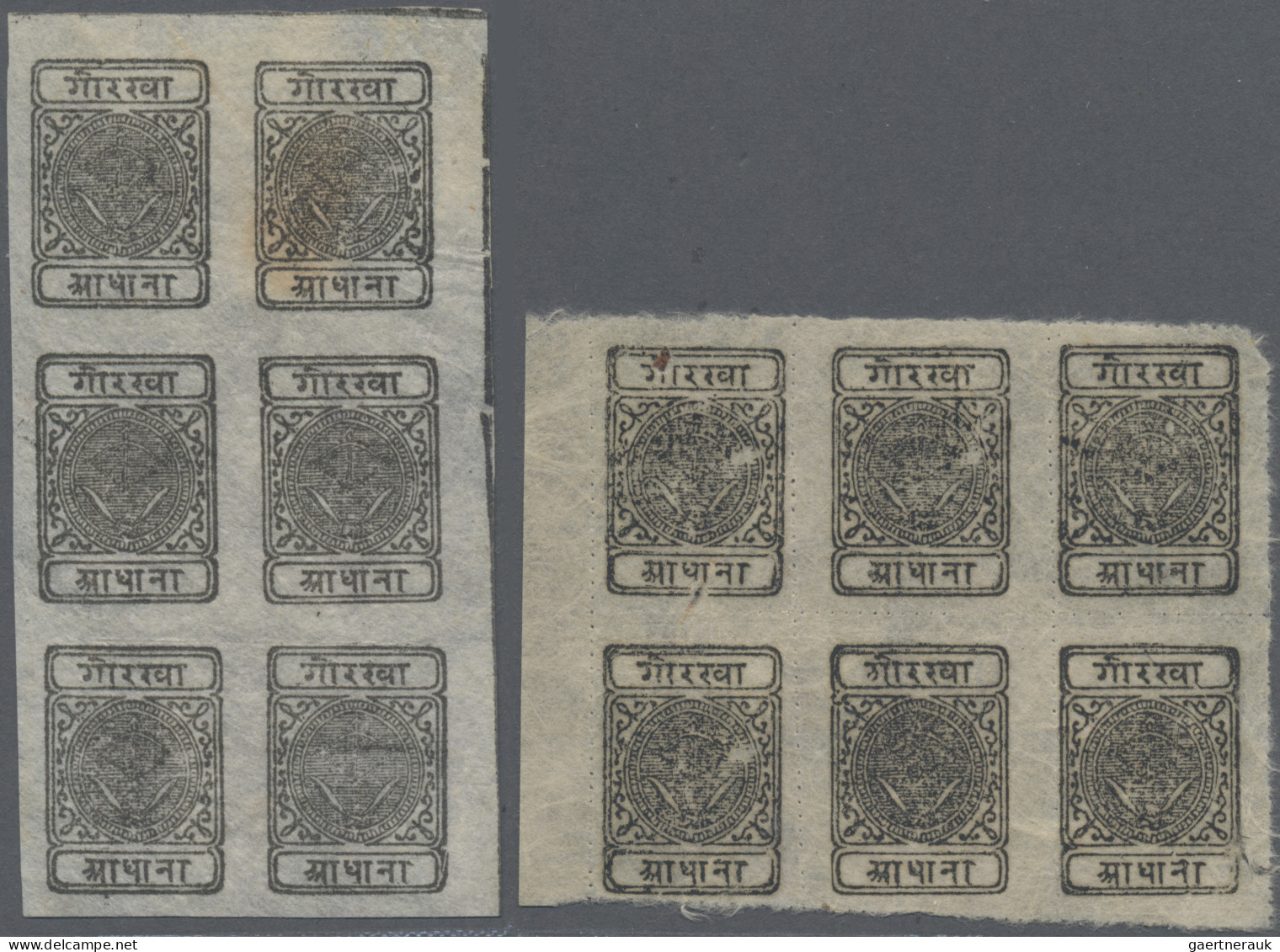 Nepal: 1899/1900 ½a. Black Two Blocks Of Six, With Vertical Block Of Six From 1s - Nepal