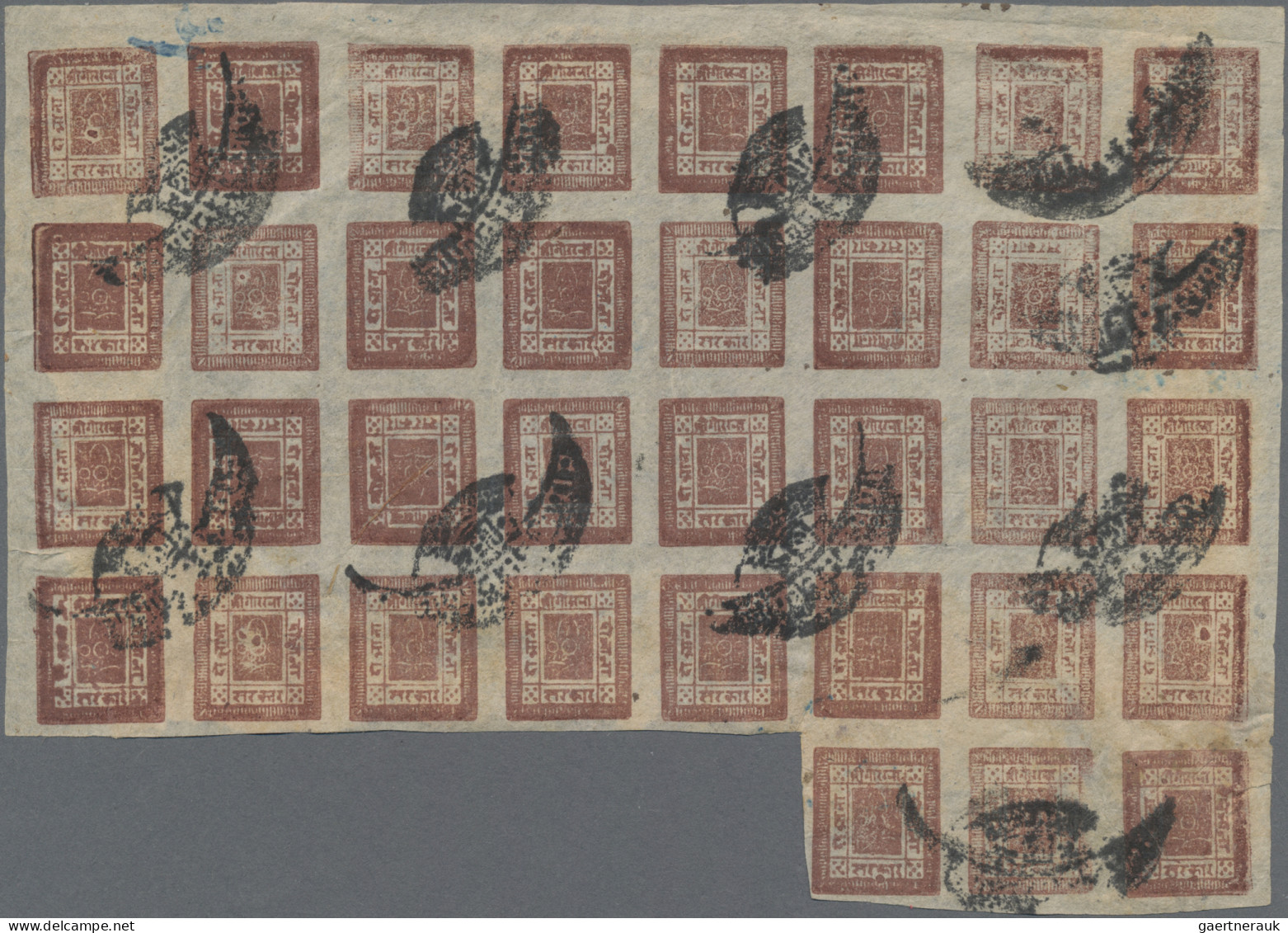 Nepal: 1925-29, 2 Annas Brown-red, Setting 27, Cpl. Part-sheet Of 35 Cliches (Po - Nepal