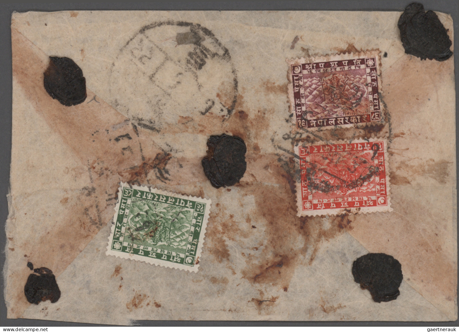 Nepal: 1931, 2nd. Pashupati 4 P., 8 P. And 16 P. Tied "Bhadgaon" Crescent Type P - Népal