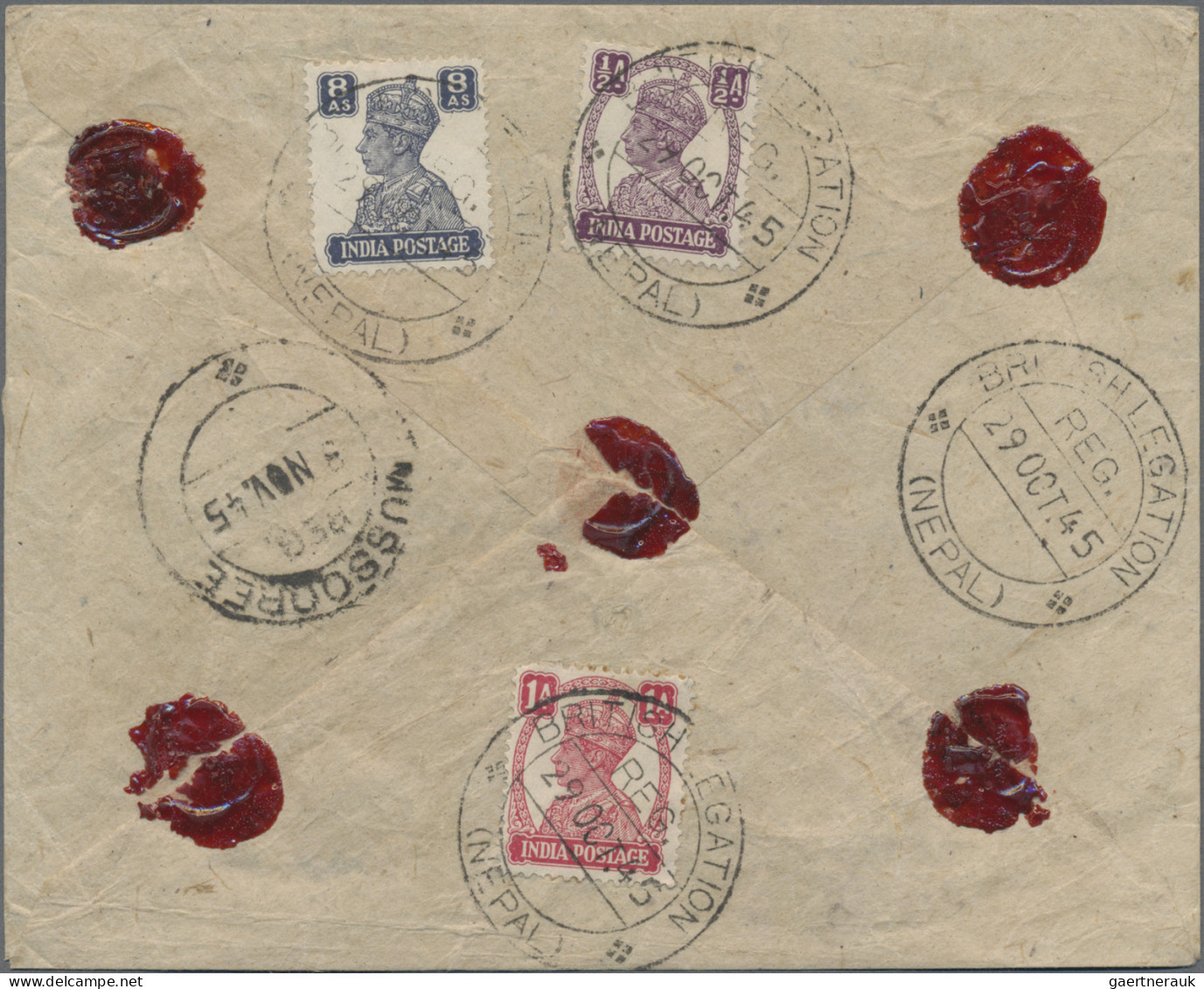 Nepal: 1945 Registered Cover From The British Legation Nepal To Mussoori, Franke - Népal