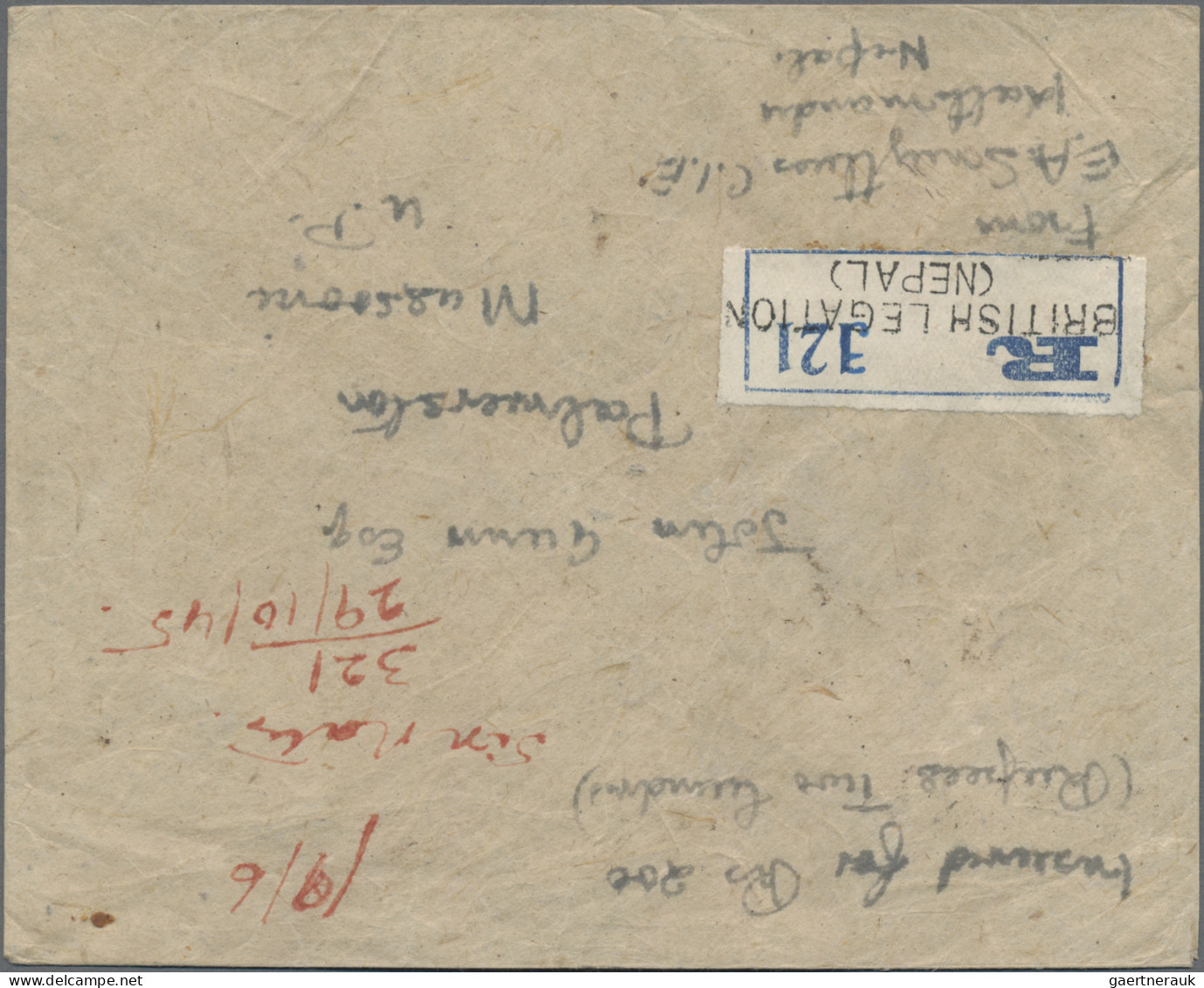 Nepal: 1945 Registered Cover From The British Legation Nepal To Mussoori, Franke - Népal