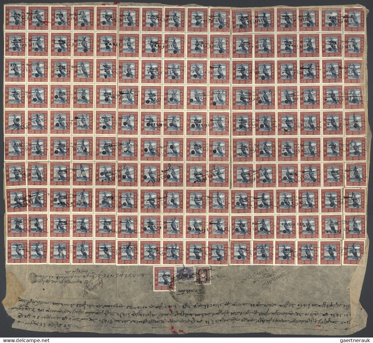 Nepal: 1960 Approx., FISCAL USE OF POSTAGE STAMPS: Document With The Spectacular - Népal