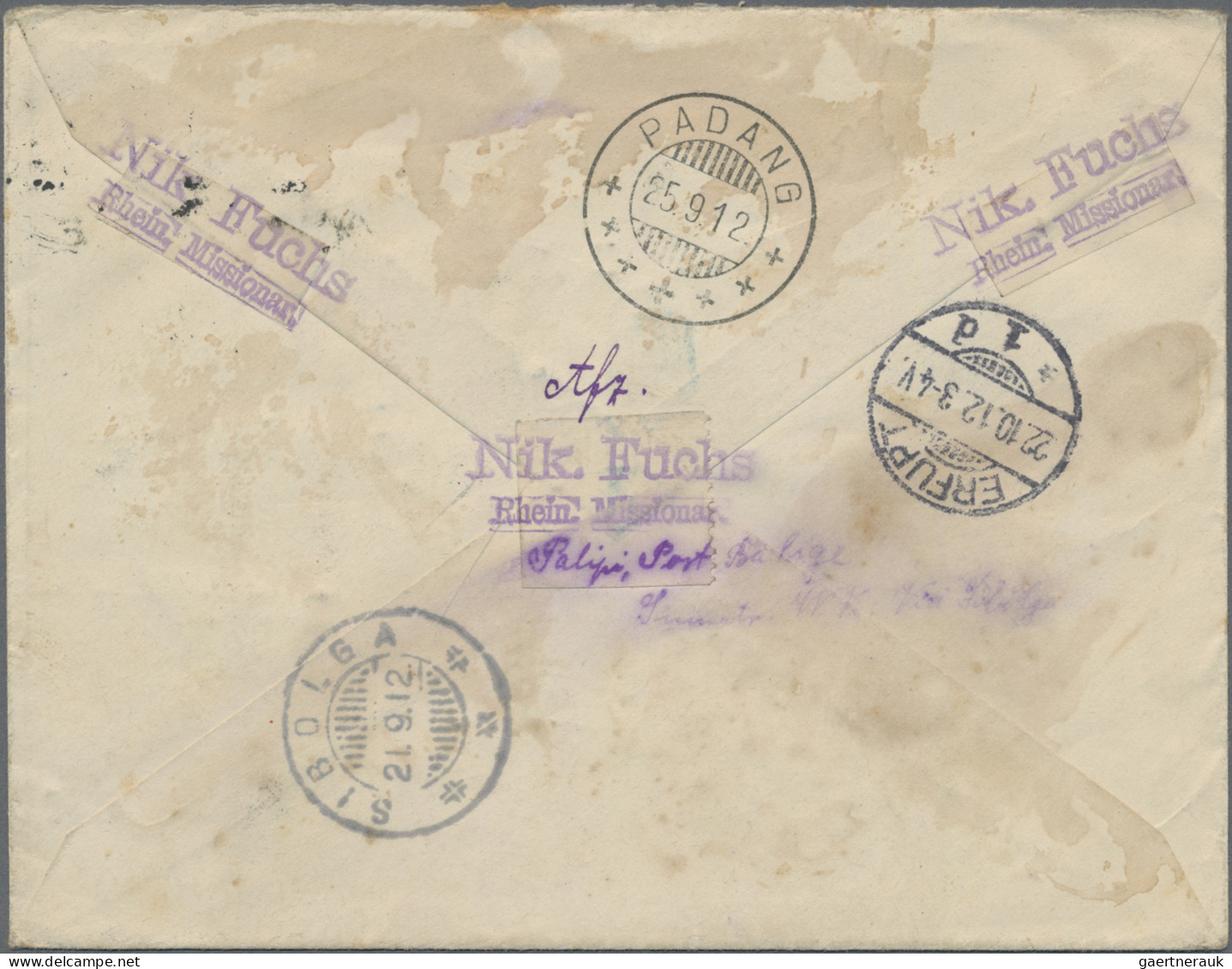 Dutch India - Postal Stationery: 1912, Envelope 12 1/2 C. On 25 C. Uprated "Buit - Netherlands Indies