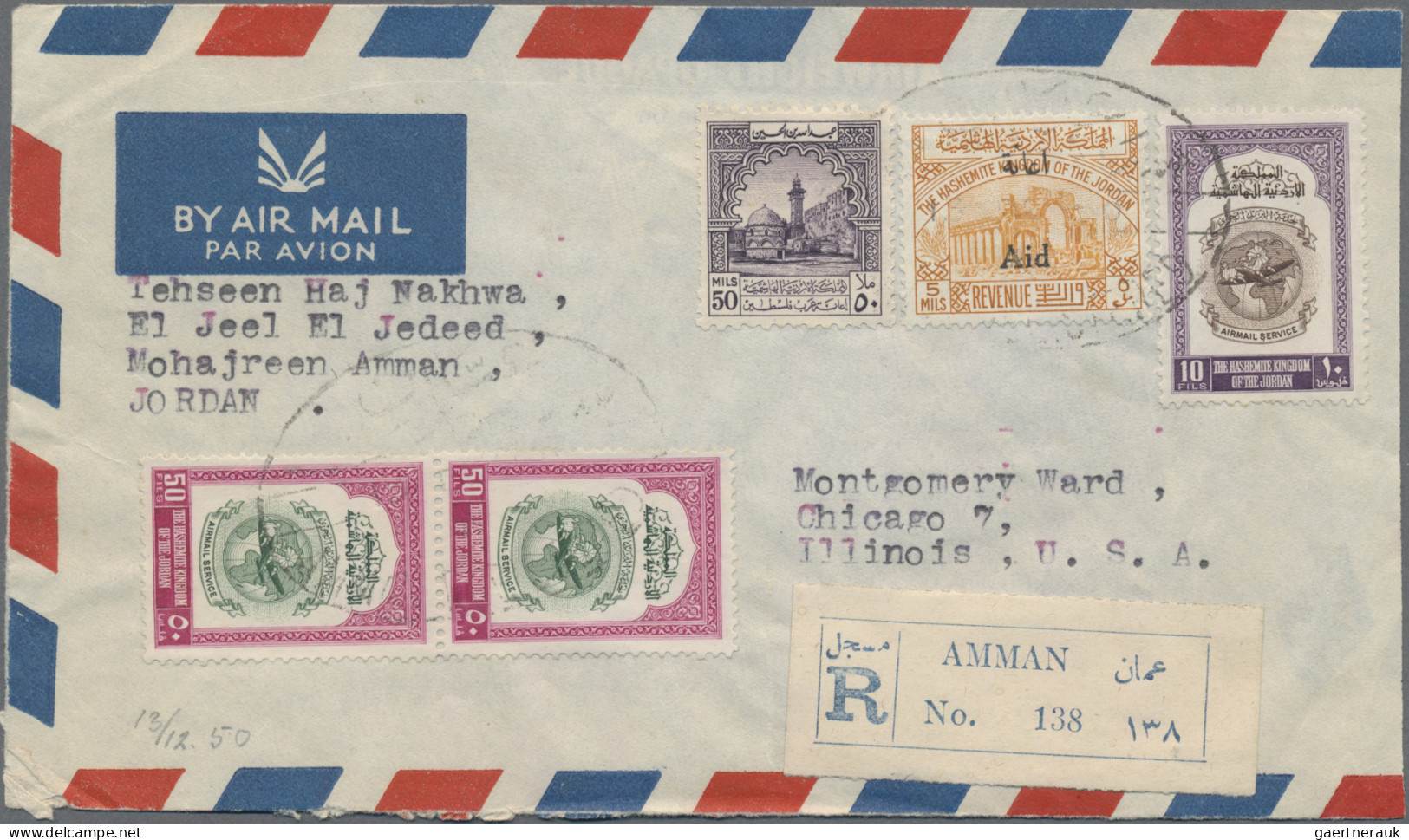 Palestine: 1950/59, two covers used from Jerusalem (one mixed frank with Jordan)