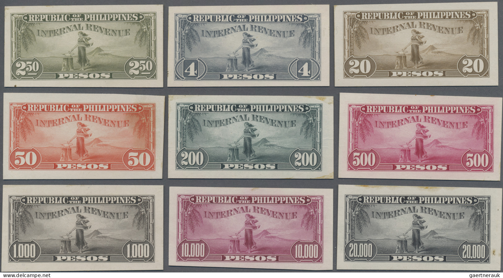 Philippines: 1950s, Internal Revenue 1c.-20.000 Pesos, Set Of 18 Recess-printed - Filipinas