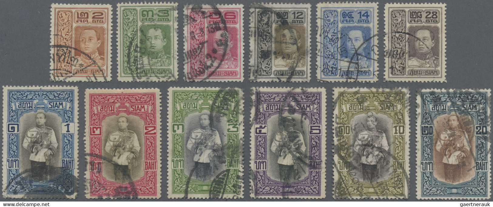 Thailand: 1912 Definitives Complete Set Of 12, Fine Used. H. Osper Certificate. - Thailand