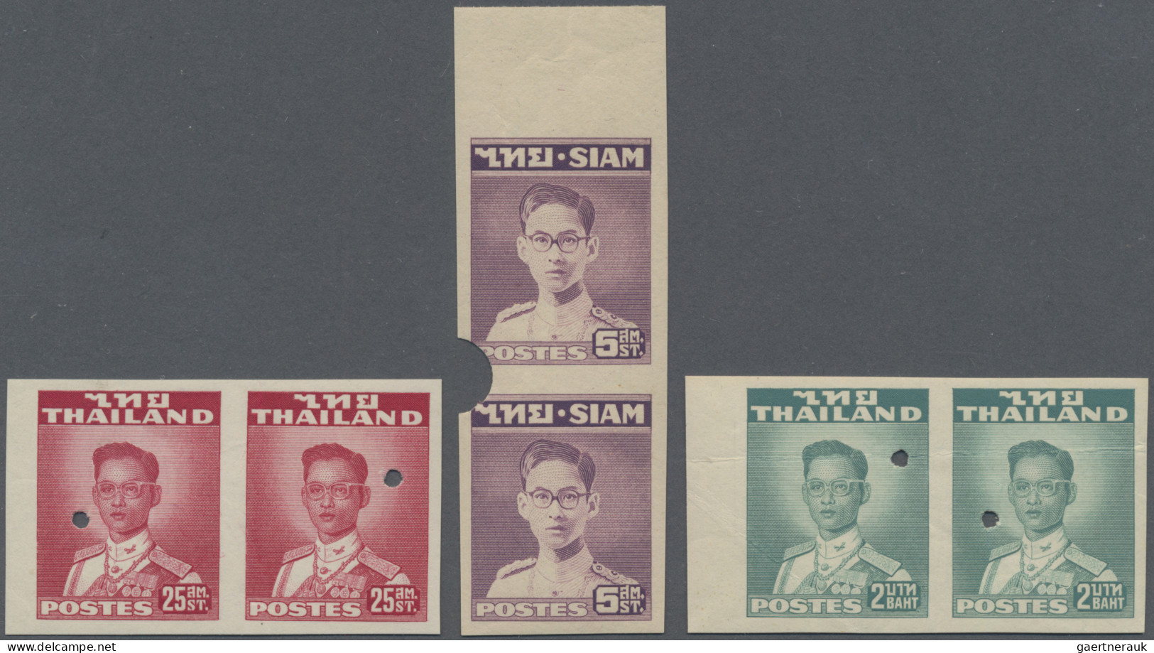 Thailand: 1947/1951 'King Bhumibol' Definitives: Three Imperf Proof Pairs With P - Thailand