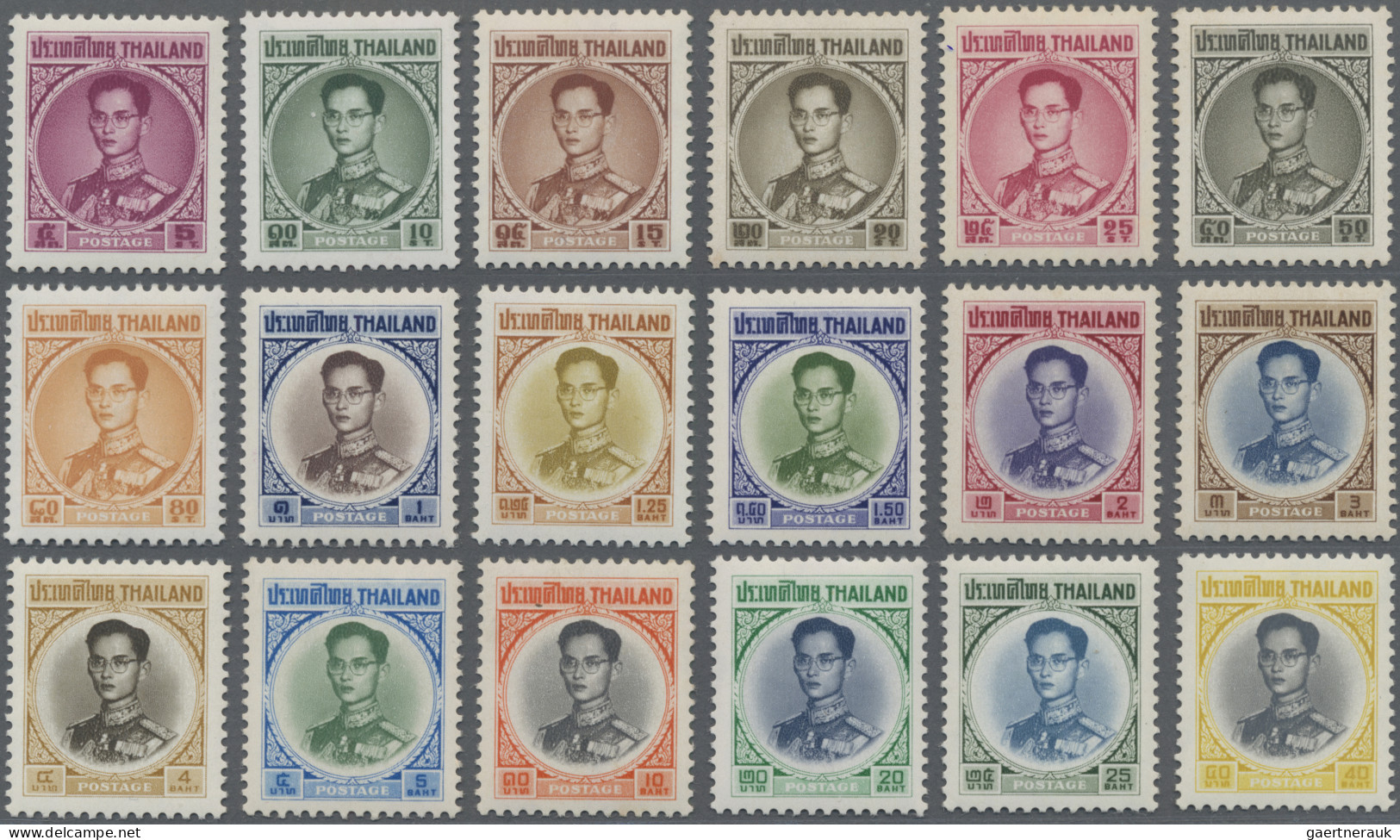 Thailand: 1963-68 'King Bhumibol' Definitives Complete Set Of 18, Mint Never Hin - Thailand