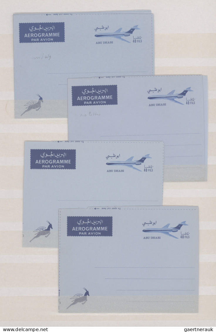 Abu Dhabi: 1964/1971, Collection Of 32 Unused Air Letter Sheets Incl. Types. - Abu Dhabi