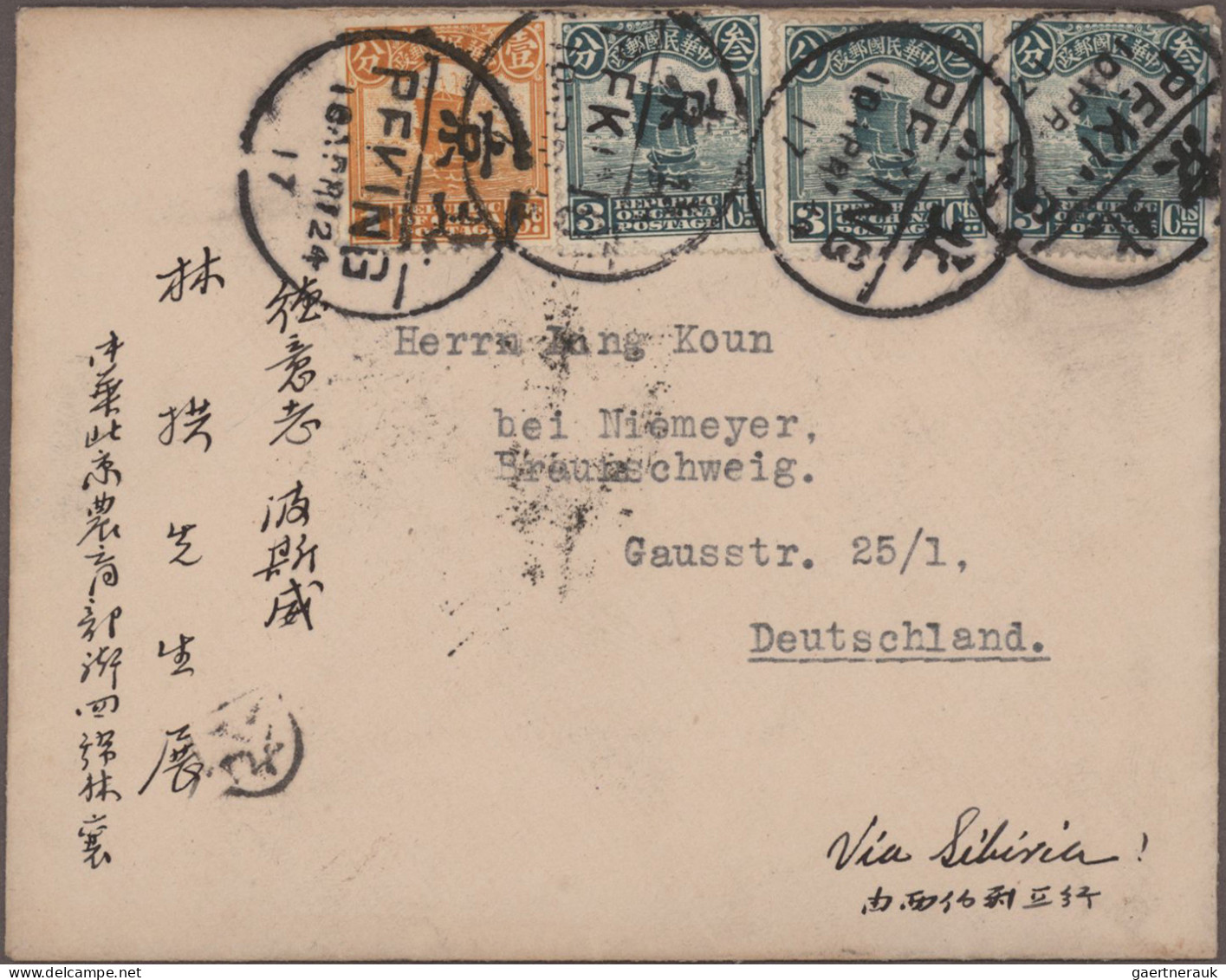 China: 1900/1947 (approx.), Group Of 34 Covers And Cards In Album, Including Ite - 1912-1949 Republic