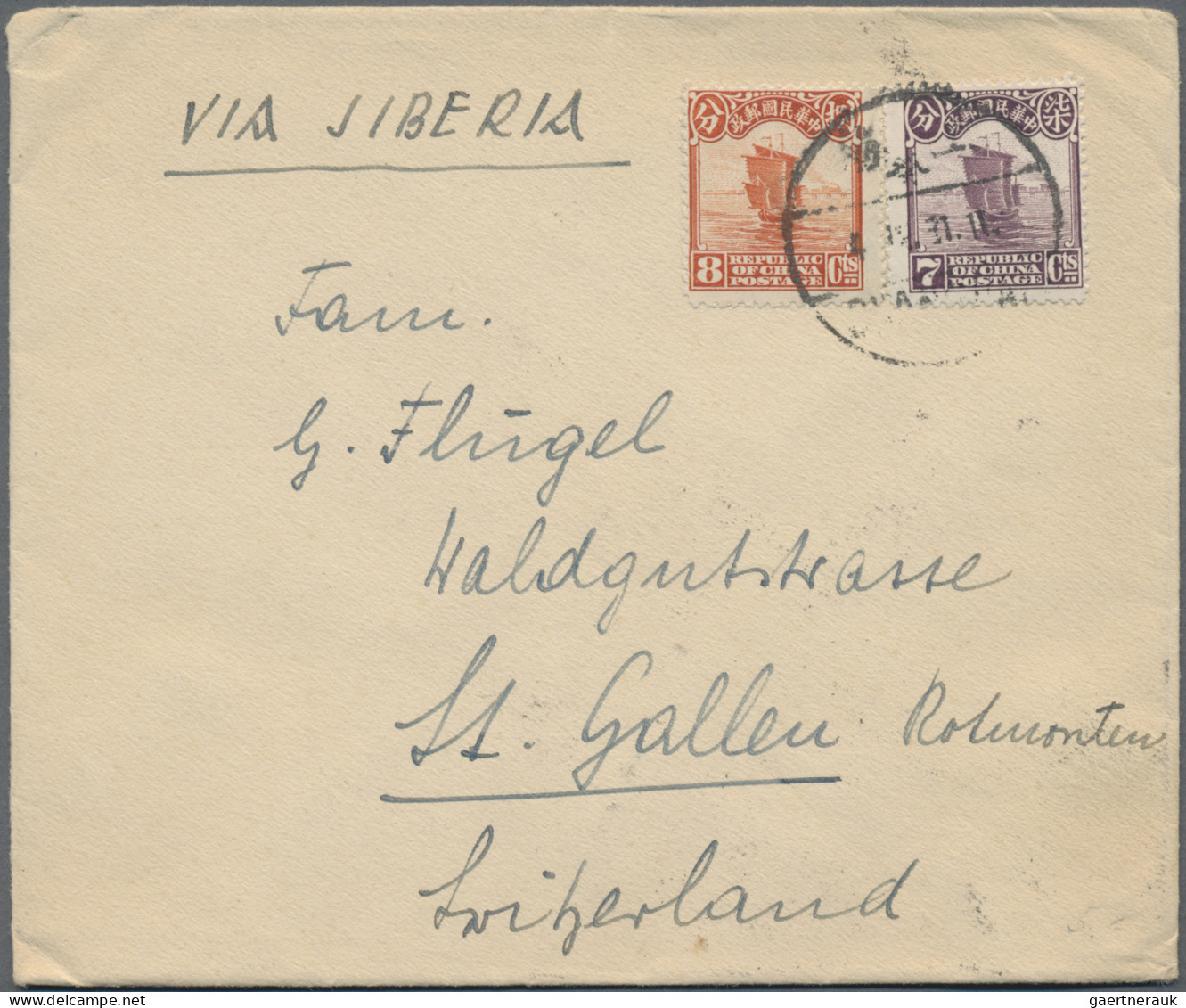 China: 1913/1933, Junk/reaper, Covers (23 + 2 Fronts) To Switzerland Inc. Surcha - Lettres & Documents