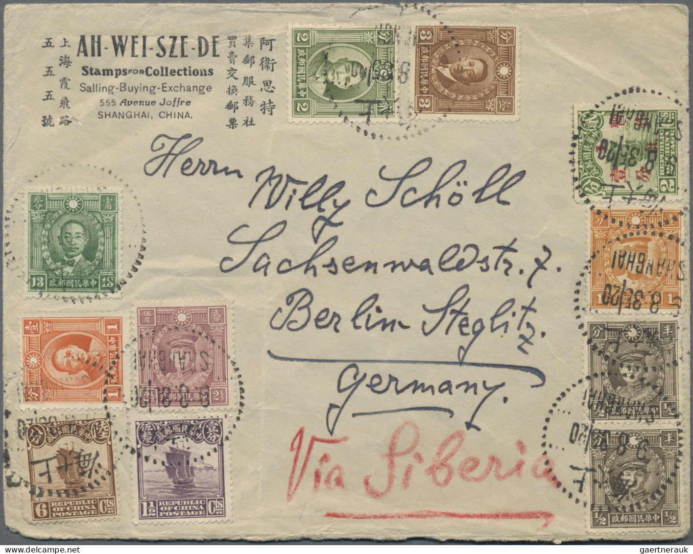 China: 1913/1933, junk/reaper, covers (23 + 2 fronts) to Switzerland inc. surcha