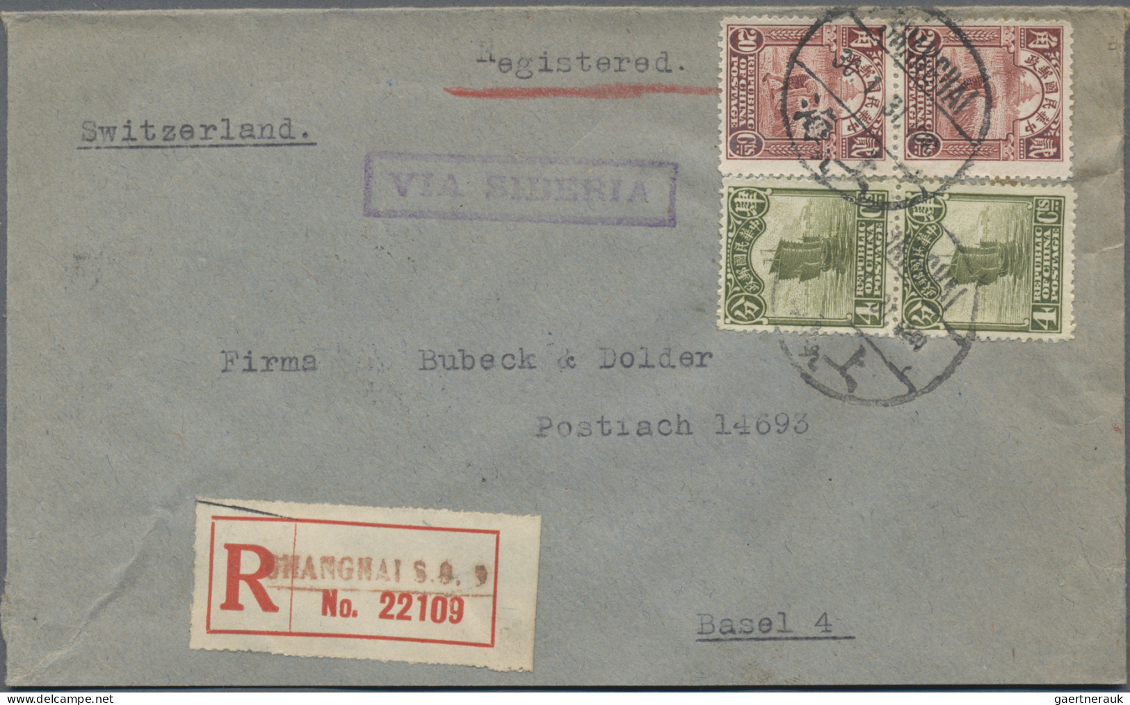 China: 1913/1933, junk/reaper, covers (23 + 2 fronts) to Switzerland inc. surcha