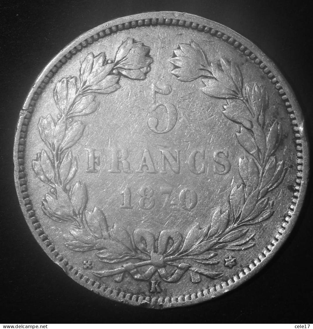 FRANCIA- CERES 5 FRANCHI 1870 ARGENTO- M/star- KM812.2 - 1870-1871 Government Of National Defense