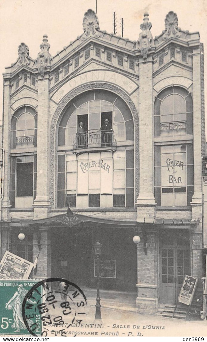 SAINT-QUENTIN (Aisne) - Salle De Cinéma De L'Omnia - Cinématographe Pathé - Lampadaire - Voyagé 1909 (2 Scans) - Saint Quentin