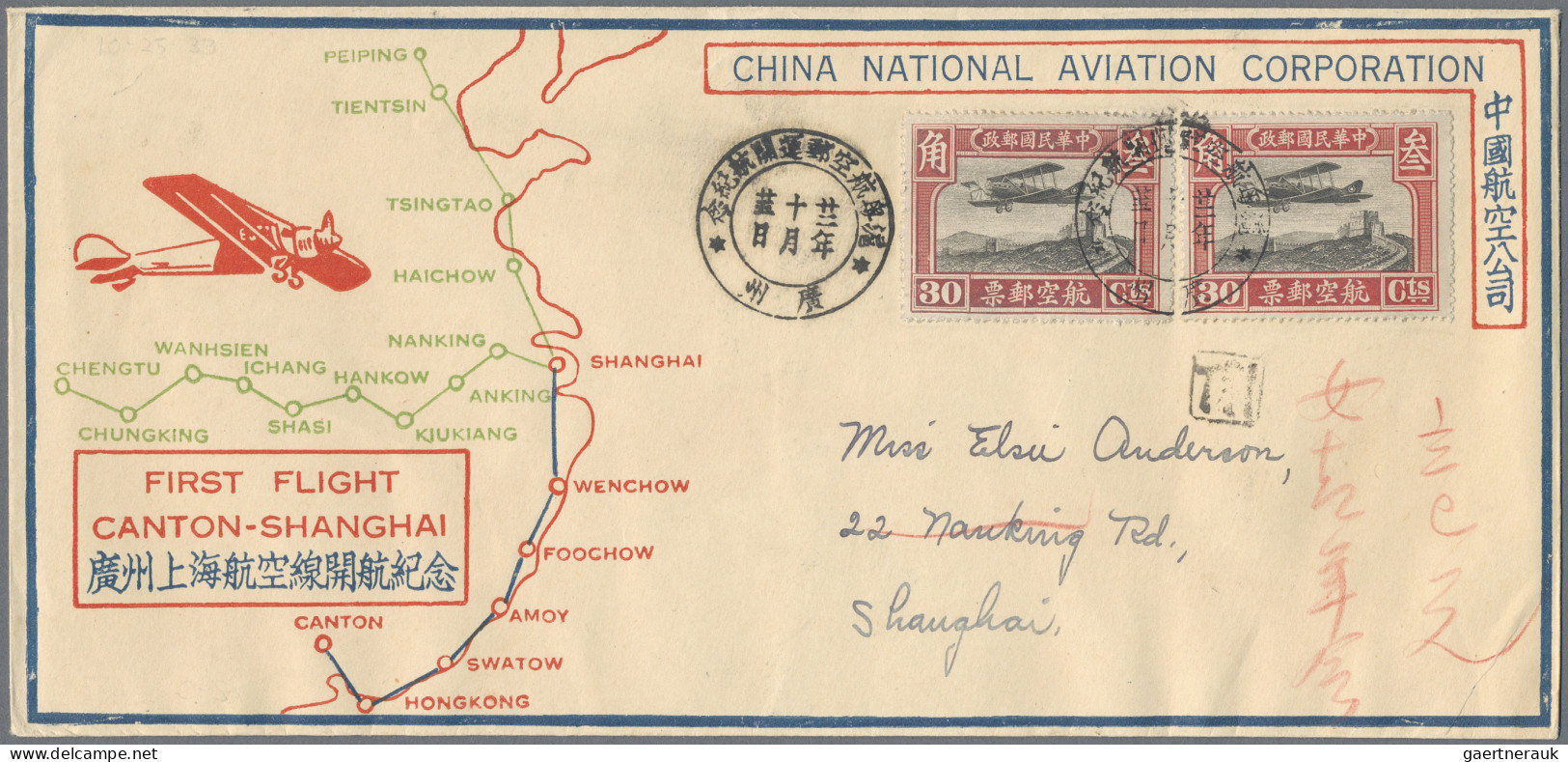 China - Aitmail: 1931/1881, 8 First Flight Airmail Covers, Partly Registered. - Altri & Non Classificati